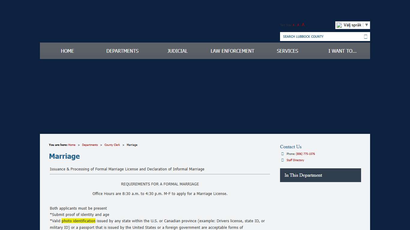 Marriage / Lubbock County, Texas